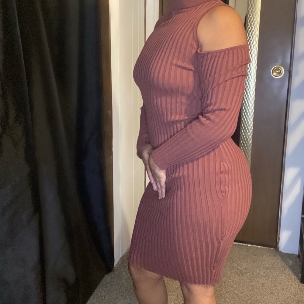 Rose Pink Turtle Neck Sweater Dress